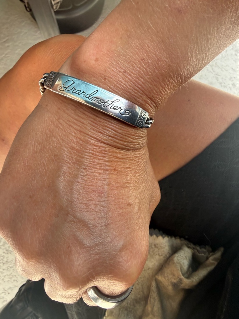 BRIGHTON vintage "grandmother" etched silver ID style link bracelet